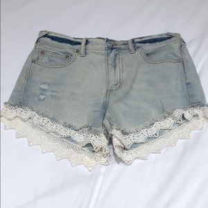 Free People denim shorts with crochet bottom